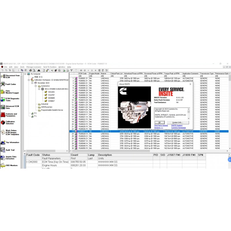 Cummins Insite 8.9 fleet count and diagnostic English only 