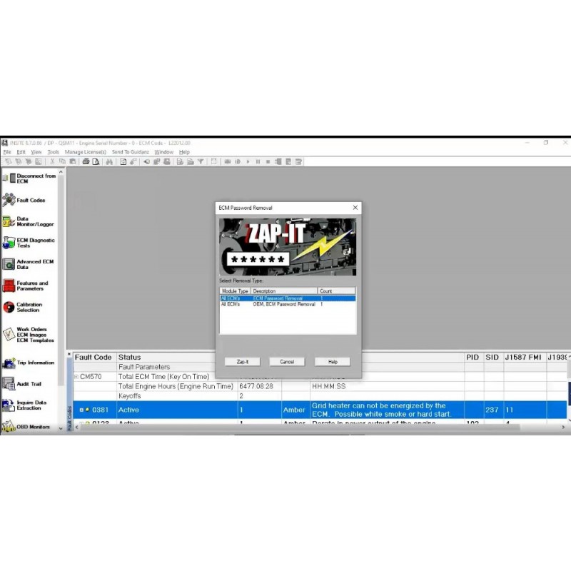 cummins Insite pro 8.7 software+zapit ECM Password removal + Fleet count 