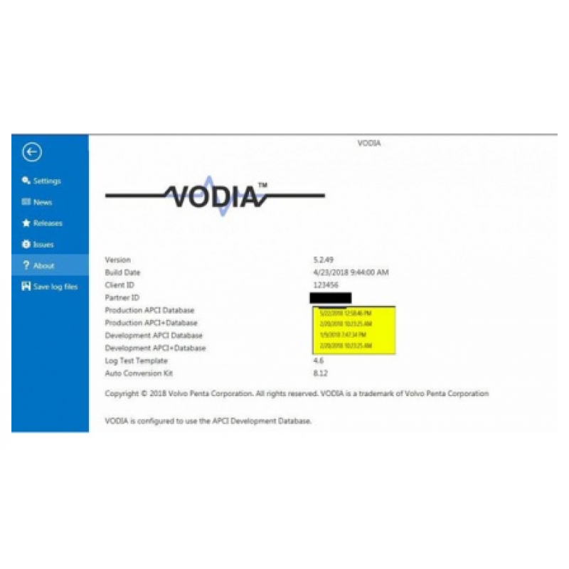 Volvo Vodia Penta VODIA 5.2.50 Activation works with VOCOM with One Time Free